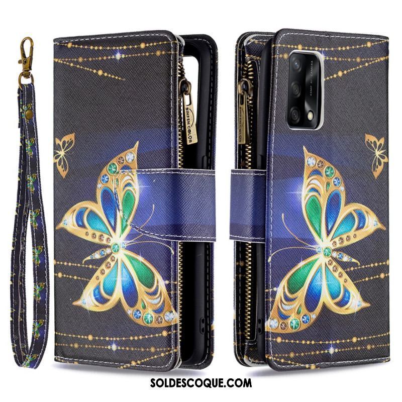 Housse Oppo A74 4G Poche Zippée Papillons