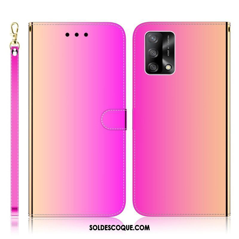 Housse Oppo A74 4G Simili Cuir Couverture Miroir