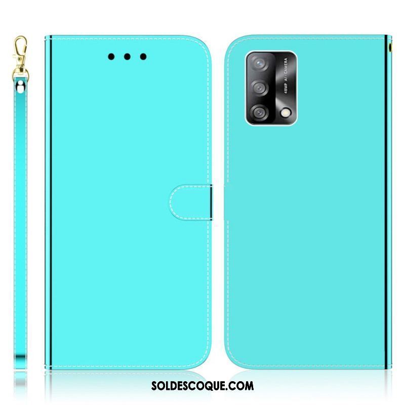 Housse Oppo A74 4G Simili Cuir Couverture Miroir