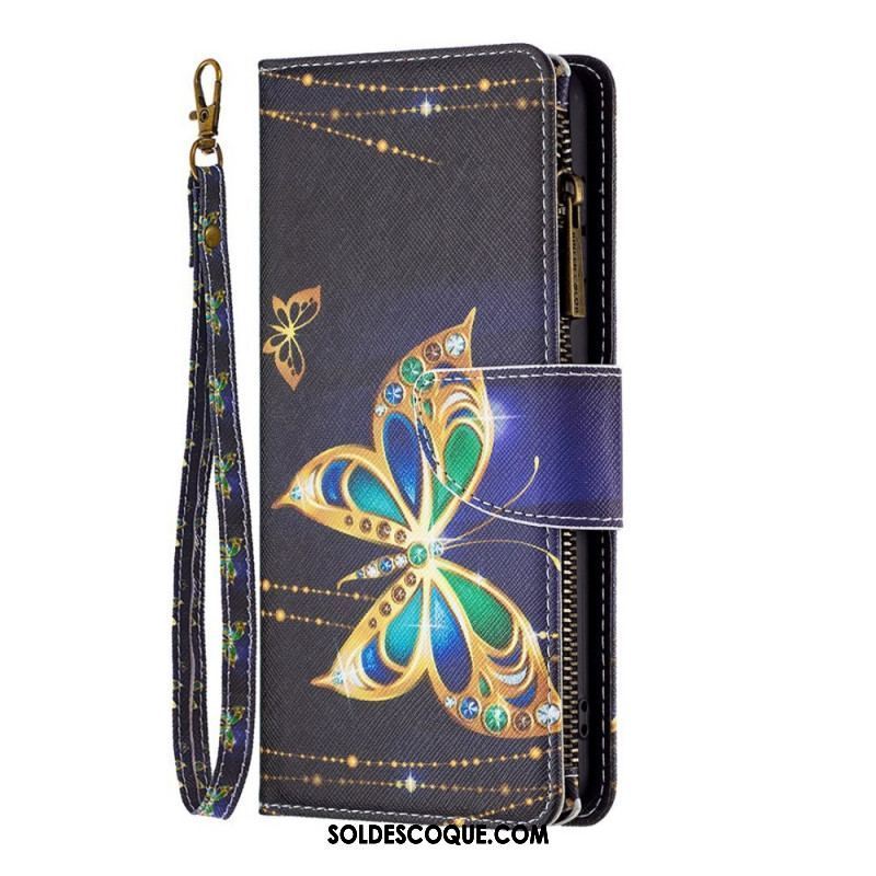 Housse Oppo Find X5 Lite Poche Zippée Papillon Royal