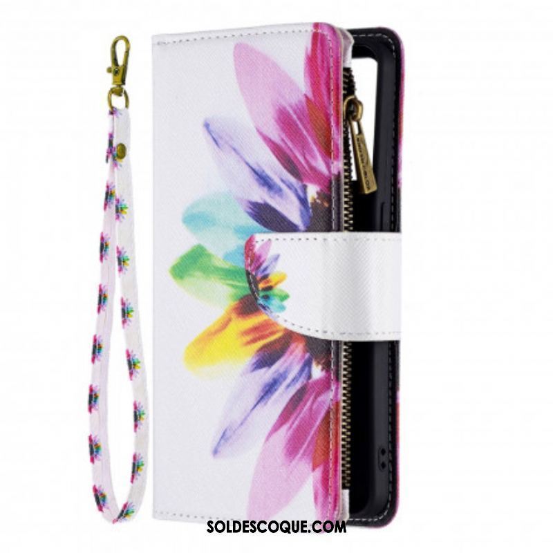 Housse Oppo Reno 6 5G Poche Zippée Fleur