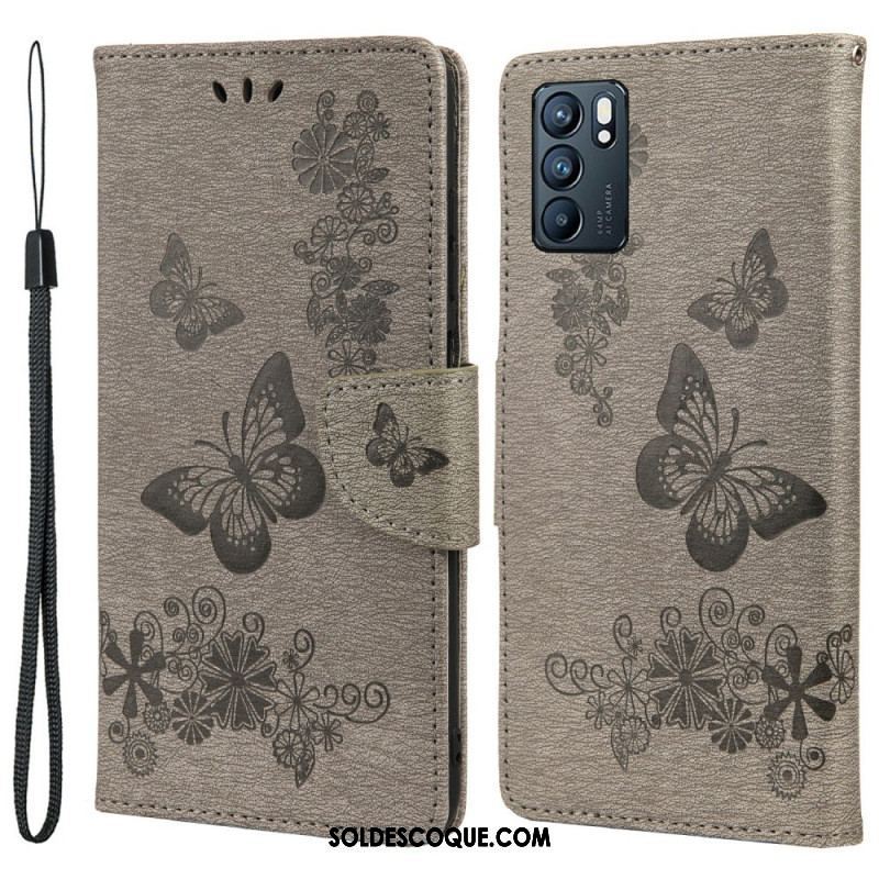 Housse Oppo Reno 6 5G Splendides Papillons à Lanière