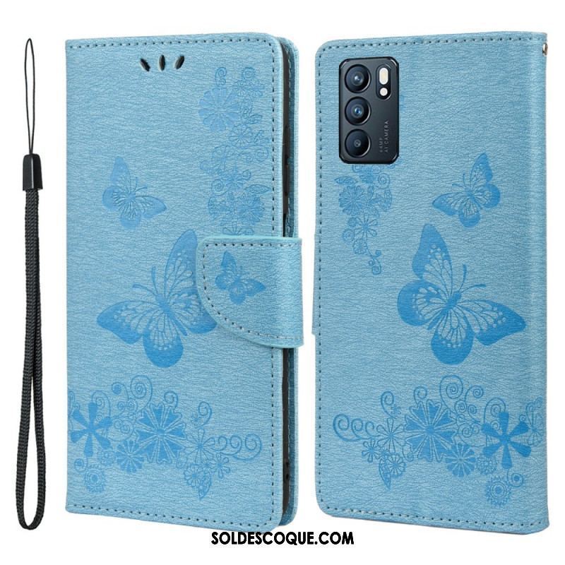 Housse Oppo Reno 6 5G Splendides Papillons à Lanière