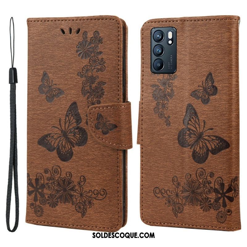 Housse Oppo Reno 6 5G Splendides Papillons à Lanière