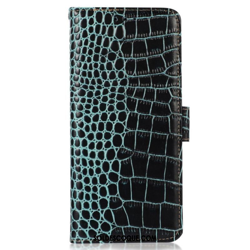 Housse Oppo Reno 7 Cuir Véritable Style Crocodile RFID