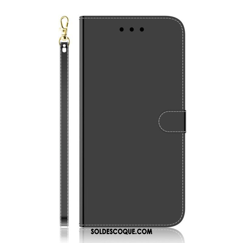 Housse Oppo Reno 8 Lite Simili Cuir Miroir avec Lanière