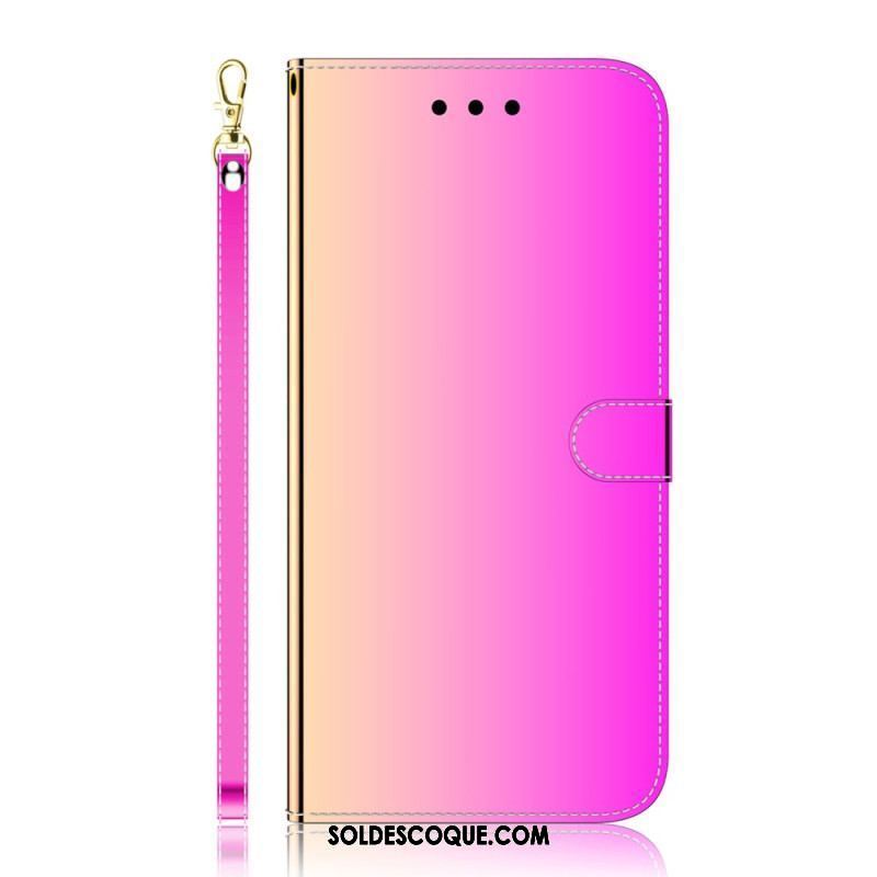 Housse Oppo Reno 8 Lite Simili Cuir Miroir avec Lanière