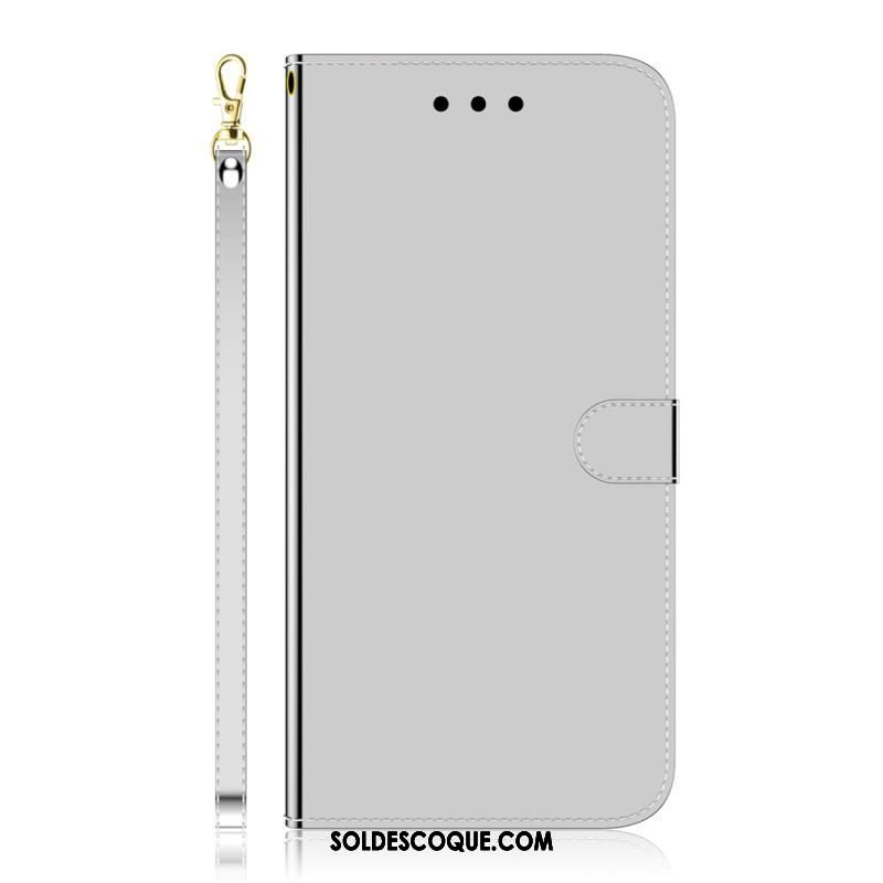 Housse Oppo Reno 8 Lite Simili Cuir Miroir avec Lanière