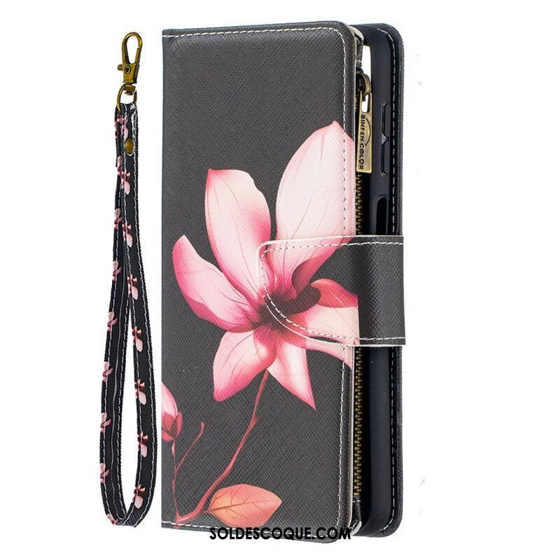 Housse Samsung Galaxy A12 / M12 Poche Zippée Fleur