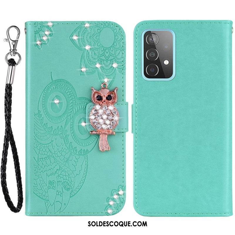 Housse Samsung Galaxy A53 5G Hibou Mandala et Breloque