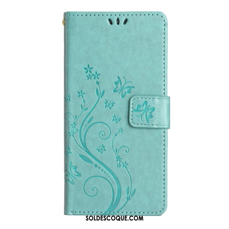 Housse Samsung Galaxy A54 5G Fleurs et Papillons à Lanière