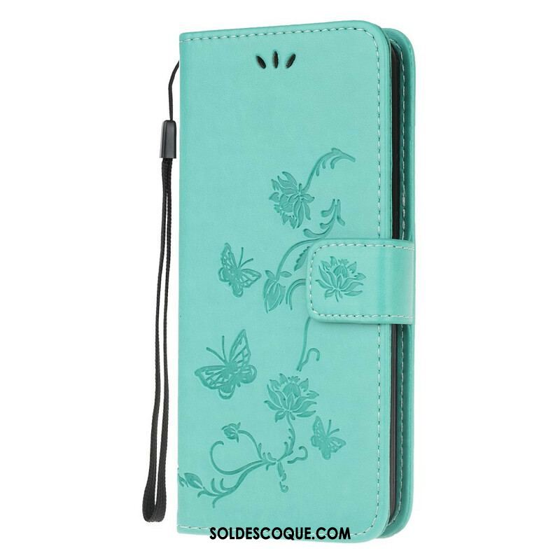 Housse Samsung Galaxy M21 Papillons Et Fleurs À Lanière