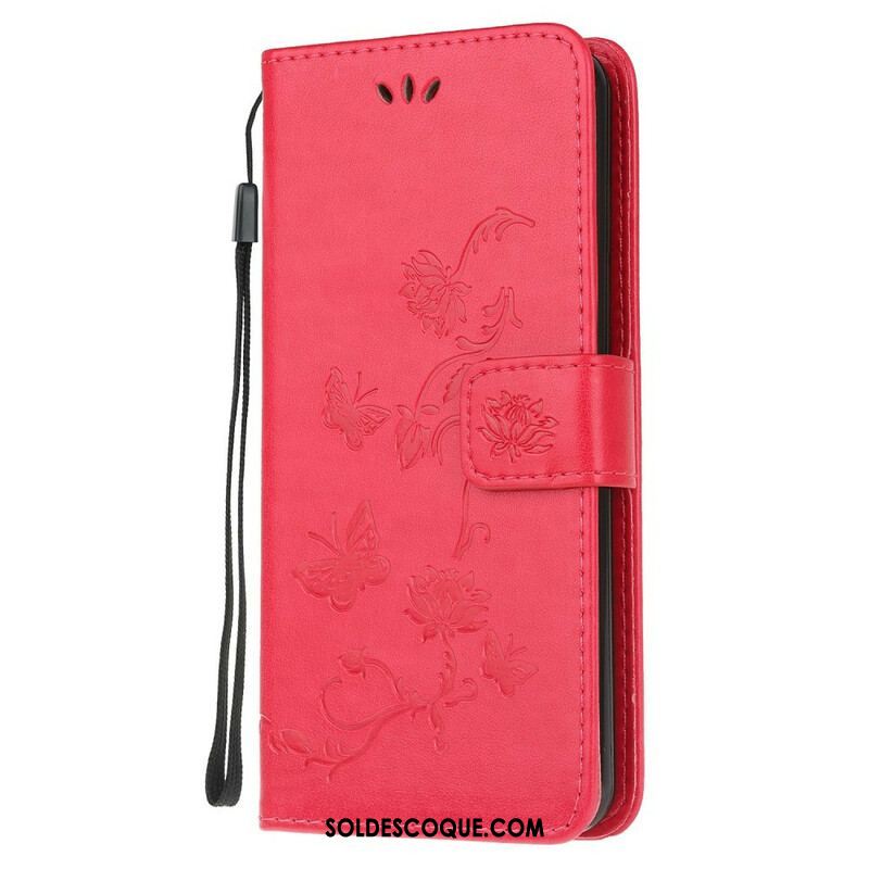 Housse Samsung Galaxy S20 FE Papillons et Fleurs à Lanière