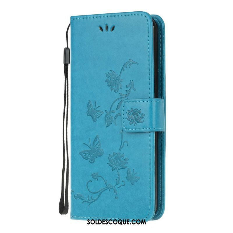 Housse Samsung Galaxy S20 FE Papillons et Fleurs à Lanière