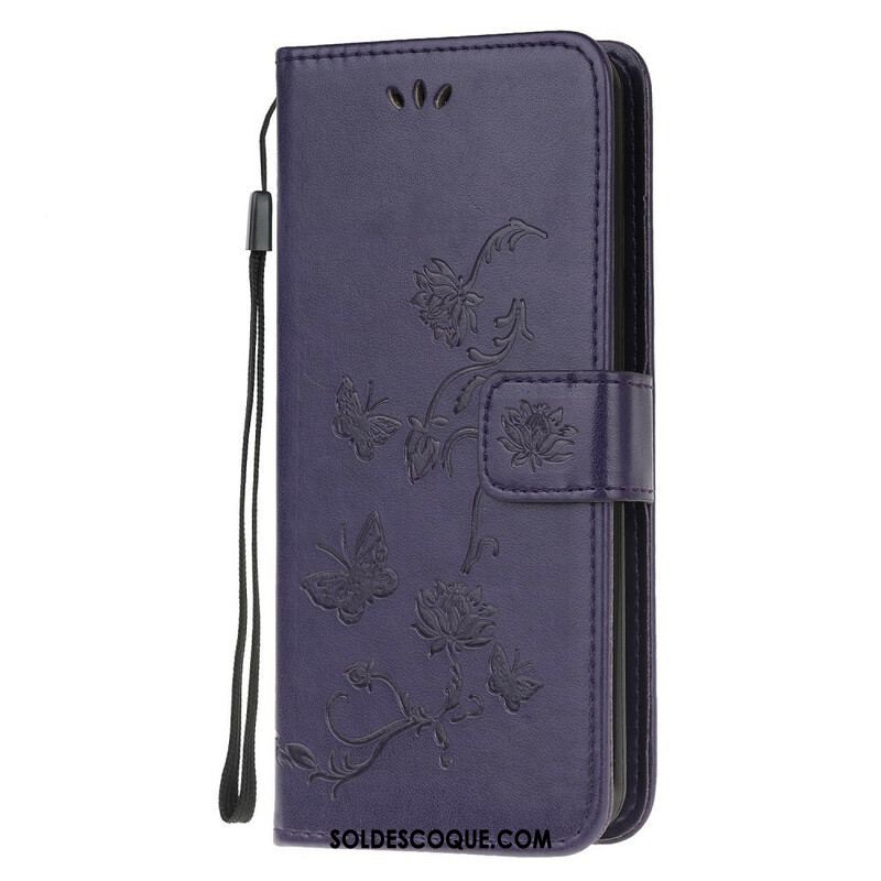 Housse Samsung Galaxy S20 FE Papillons et Fleurs à Lanière