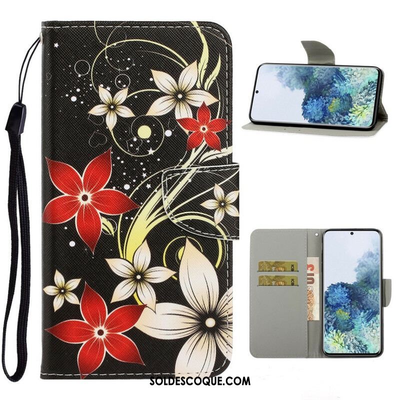 Housse Samsung Galaxy S21 5G Fleurs Colorées à Lanière