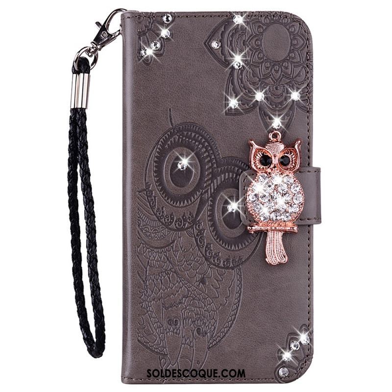 Housse Samsung Galaxy S22 5G Hibou Mandala et Breloque