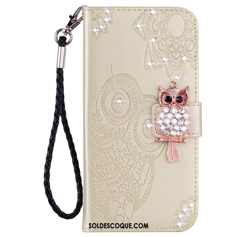 Housse Samsung Galaxy S22 5G Hibou Mandala et Breloque