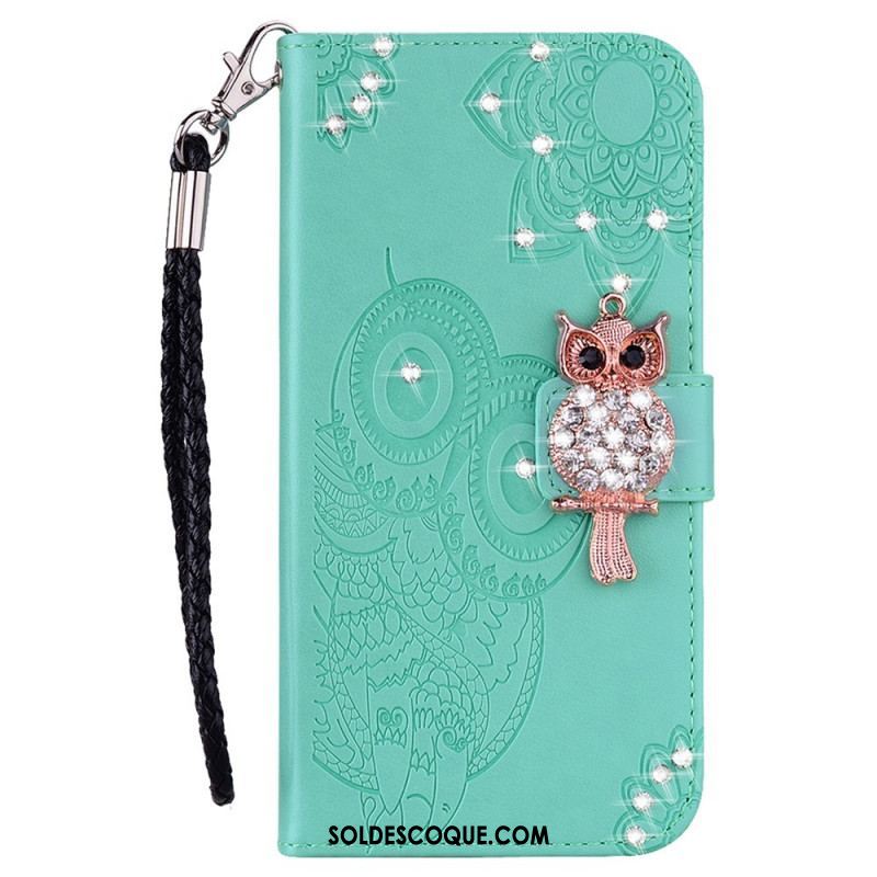 Housse Samsung Galaxy S22 5G Hibou Mandala et Breloque