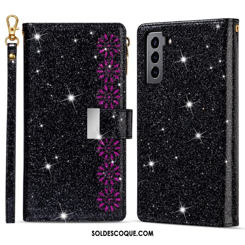 Housse Samsung Galaxy S22 Plus 5G Paillettes Portefeuille Zip