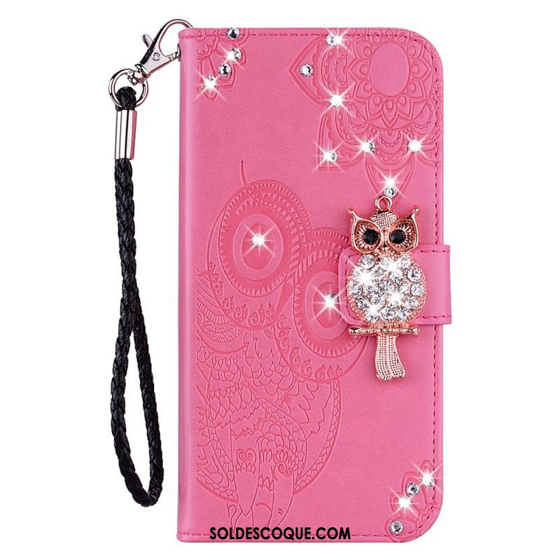 Housse Samsung Galaxy S22 Ultra 5G Hibou Mandala et Breloque