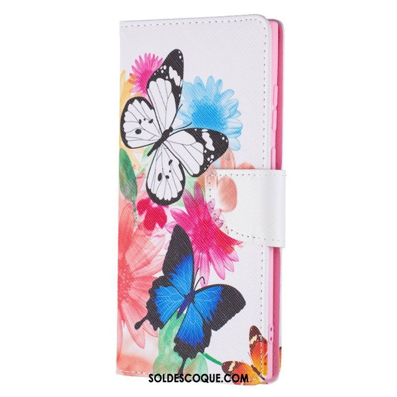 Housse Samsung Galaxy S22 Ultra 5G Papillons et Fleurs Peints