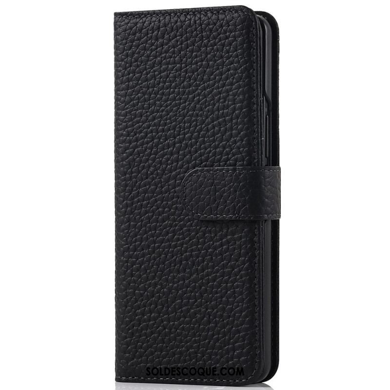 Housse Samsung Galaxy Z Fold 3 5G Véritable Cuir Litchi Porte-Stylet