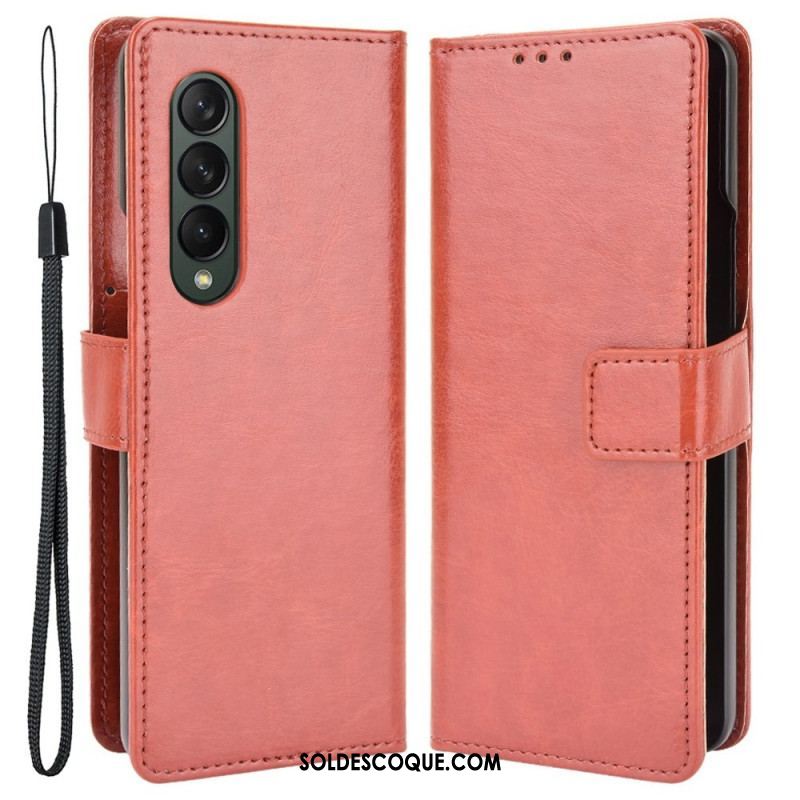 Housse Samsung Galaxy Z Fold 4 Classique à Lanière Simili Cuir Lisse