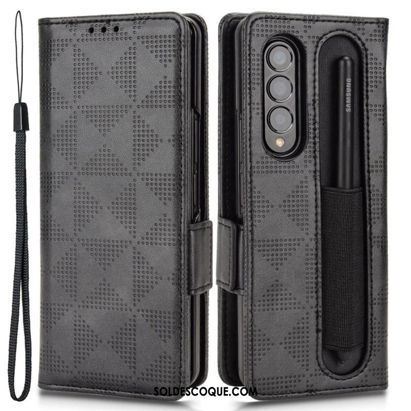 Housse Samsung Galaxy Z Fold 4 Motif Triangles Perforés Lanière