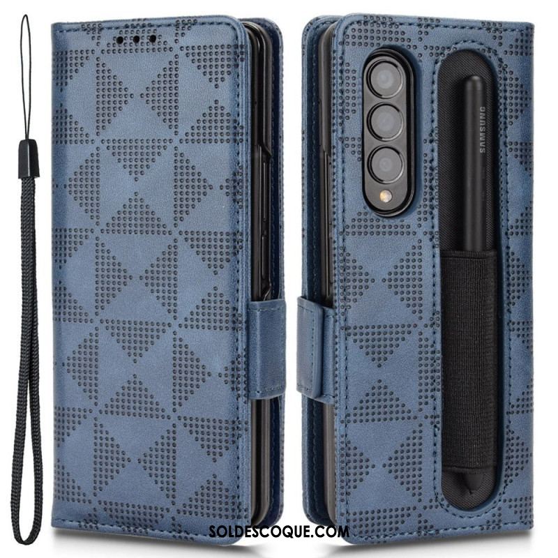 Housse Samsung Galaxy Z Fold 4 Motif Triangles Perforés Lanière