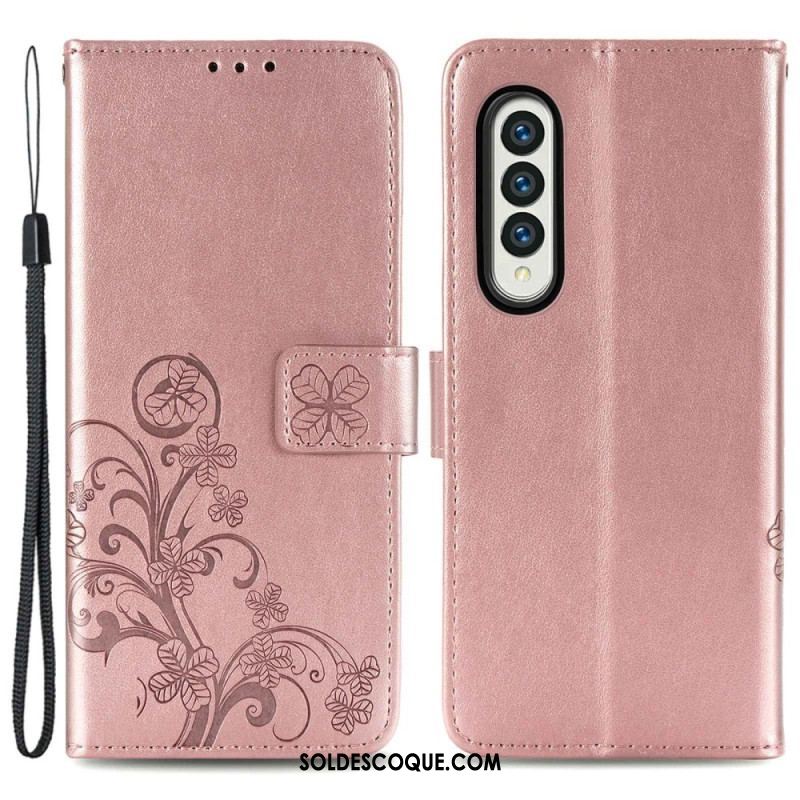 Housse Samsung Galaxy Z Fold 4 Motif Trèfles avec Lanière