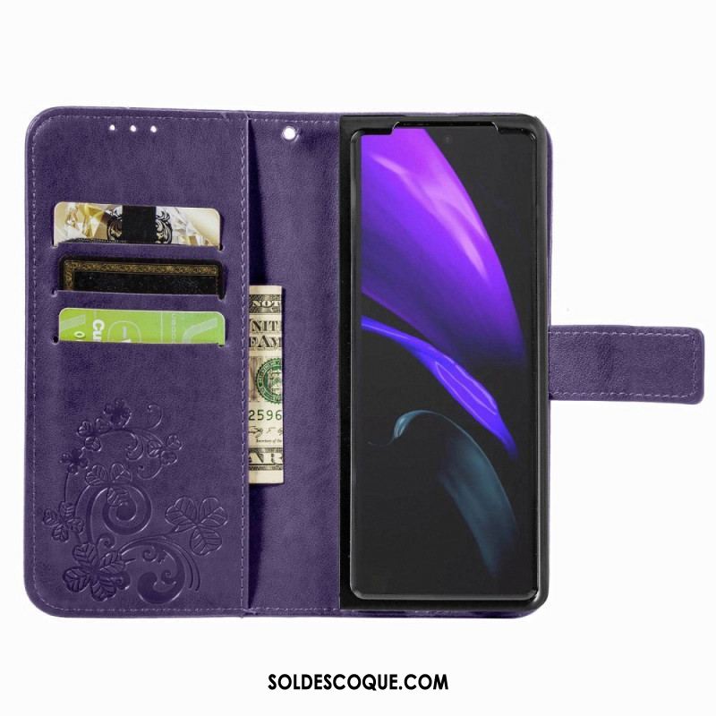 Housse Samsung Galaxy Z Fold 4 Motif Trèfles avec Lanière