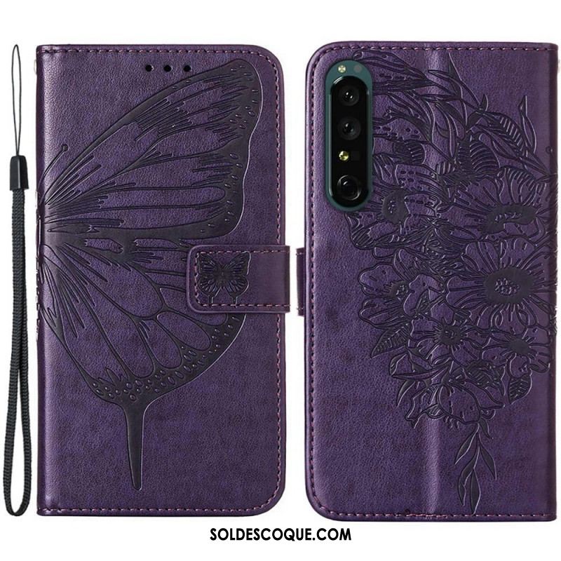 Housse Sony Xperia 1 IV Papillon avec Lanière