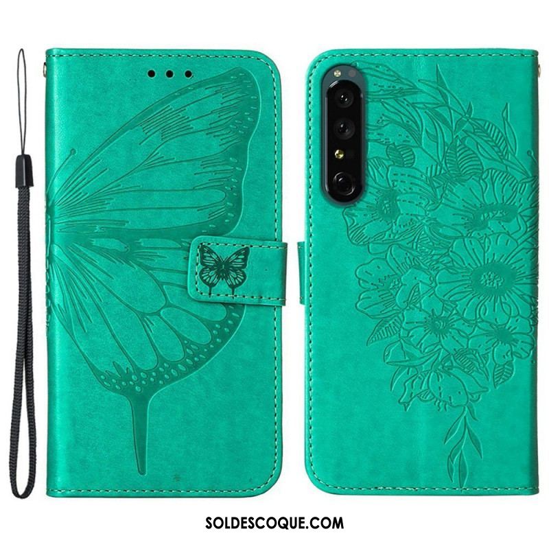 Housse Sony Xperia 1 IV Papillon avec Lanière