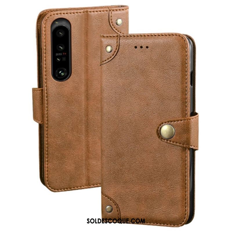 Housse Sony Xperia 1 IV Style Cuir avec Rivets IDEWEI