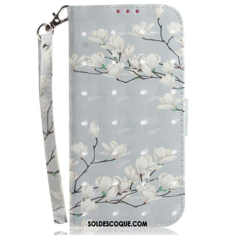 Housse Xiaomi 12 / 12X Fleurs Blanches à Lanière