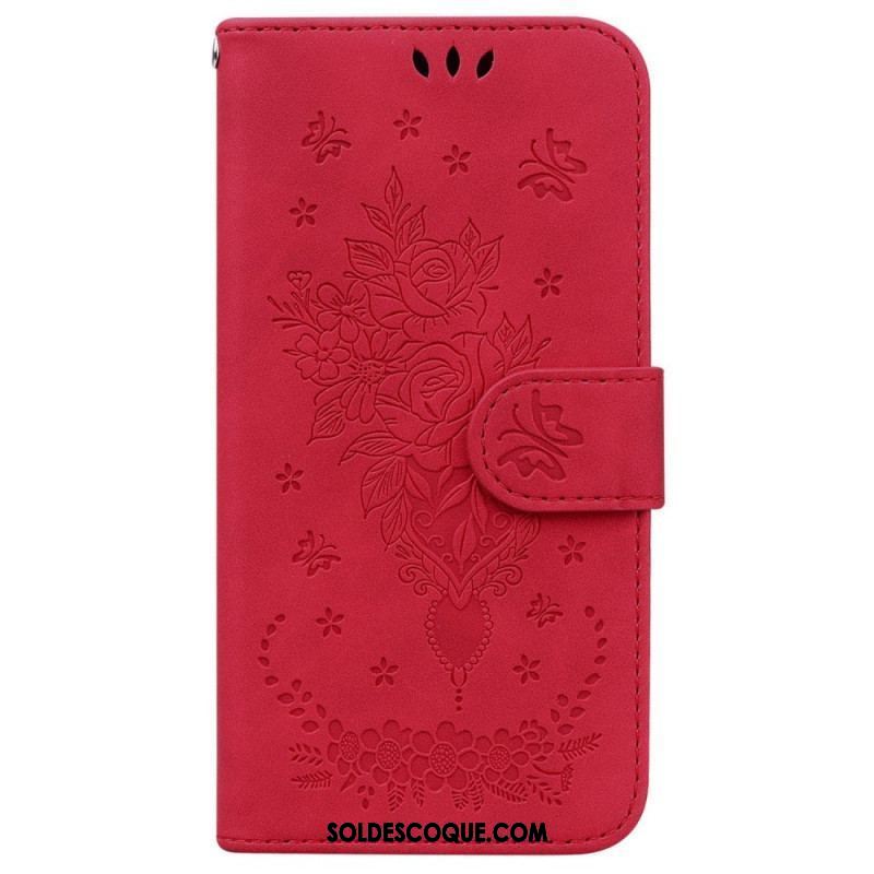 Housse Xiaomi 12 / 12X Roses et Papillons à Lanière