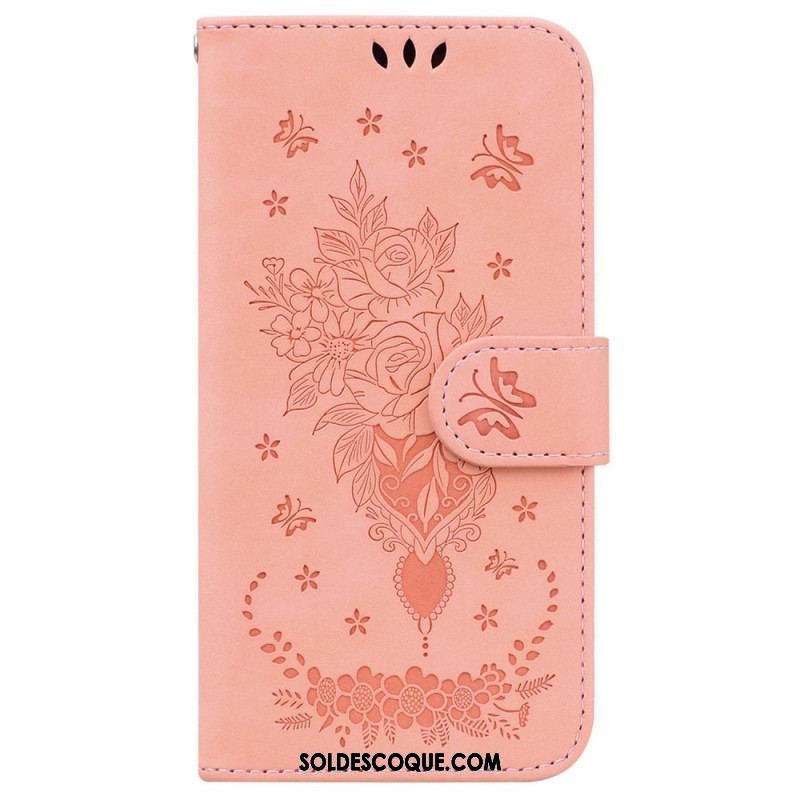 Housse Xiaomi 12 / 12X Roses et Papillons à Lanière