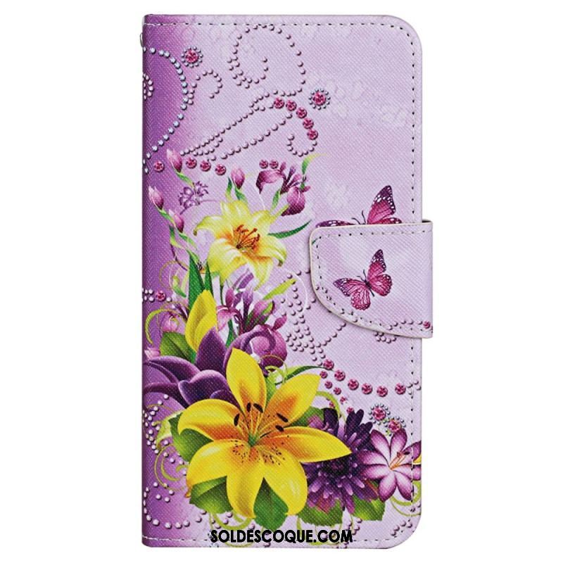 Housse Xiaomi 12T / 12T Pro Papillons aux Fleurs avec Lanière