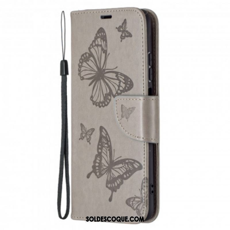 Housse Xiaomi Redmi Note 10/10S/Poco M5s Papillons Imprimés à Lanière