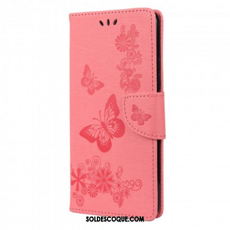 Housse Xiaomi Redmi Note 10/10S/Poco M5s Que des Papillons avec Lanière