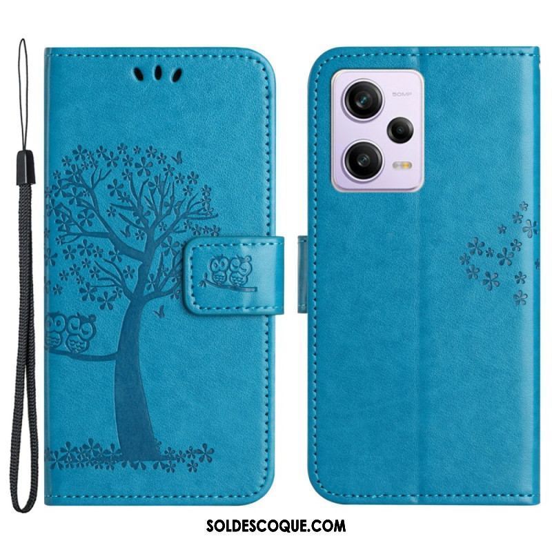 Housse Xiaomi Redmi Note 12/Poco X5 5G Arbre et Hiboux à Lanière