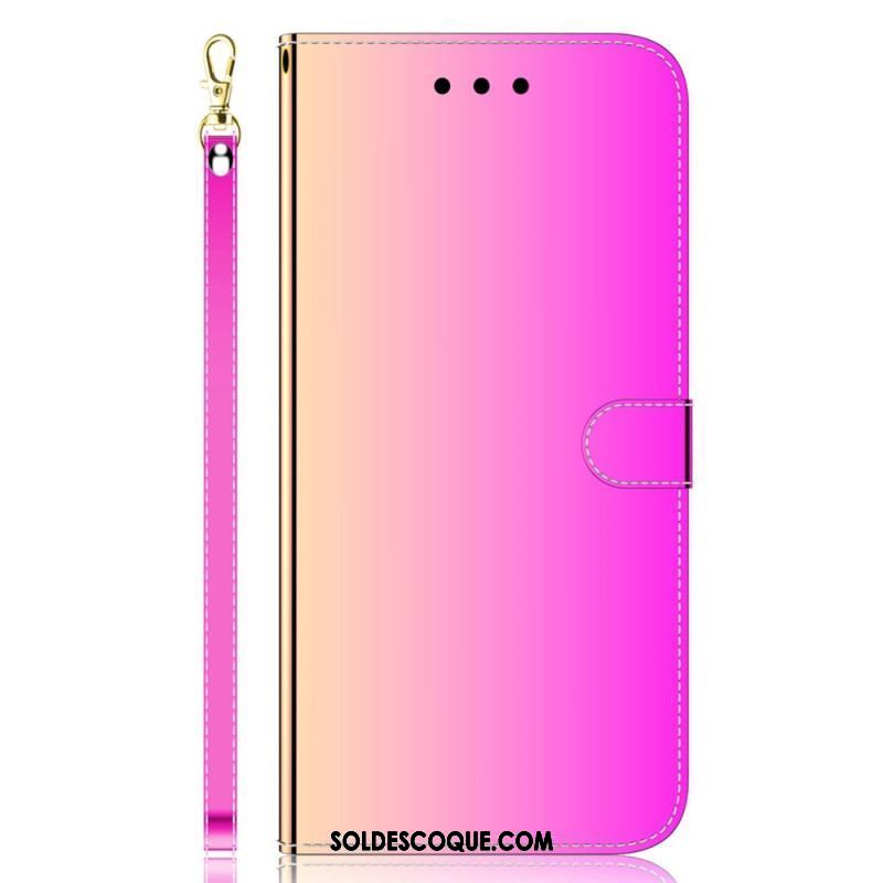 Housse Xiaomi Redmi Note 12/Poco X5 5G Simili Cuir Miroir avec Lanière