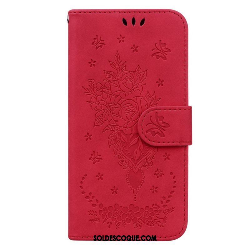 Housse Xiaomi Redmi Note 12/Poco X5 Roses et Papillons à Lanière