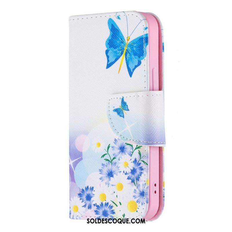 Housse iPhone 13 Mini Papillons et Fleurs Peints
