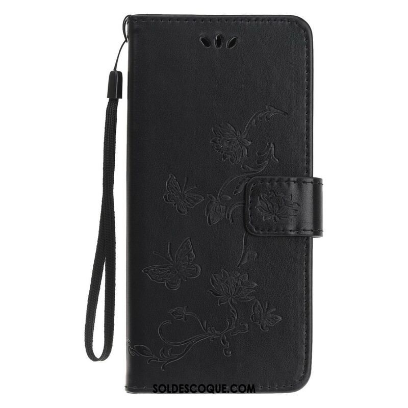 Housse iPhone 13 Mini Papillons et Fleurs à Lanière