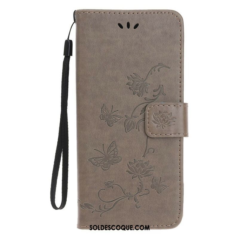 Housse iPhone 13 Mini Papillons et Fleurs à Lanière