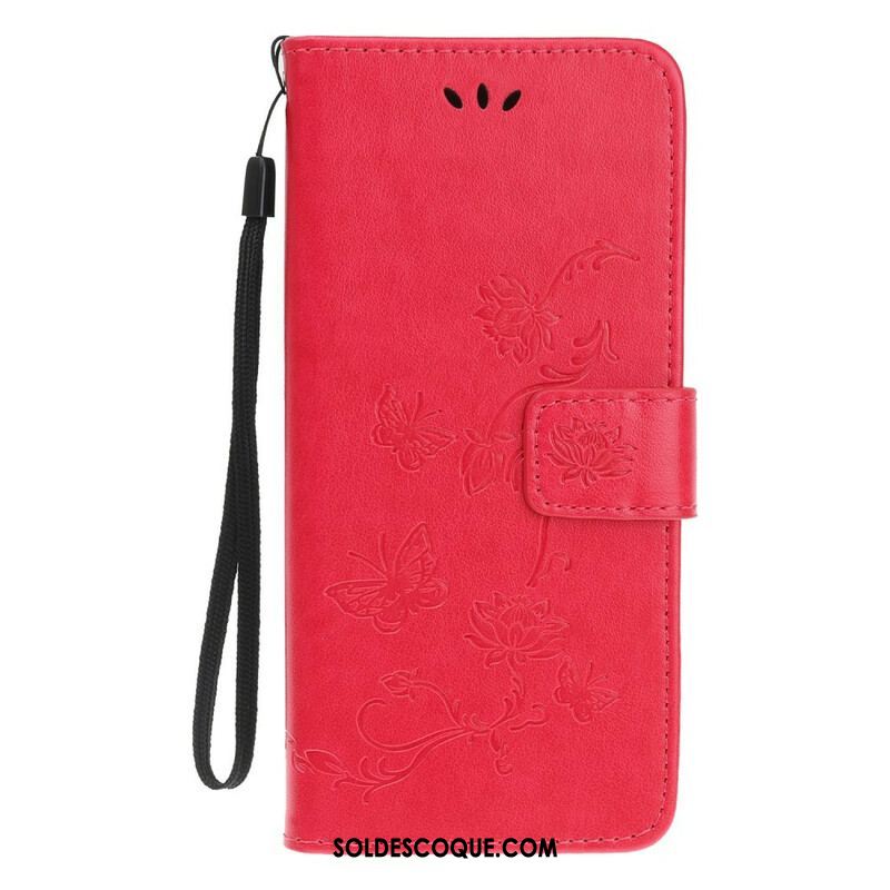 Housse iPhone 13 Mini Papillons et Fleurs à Lanière