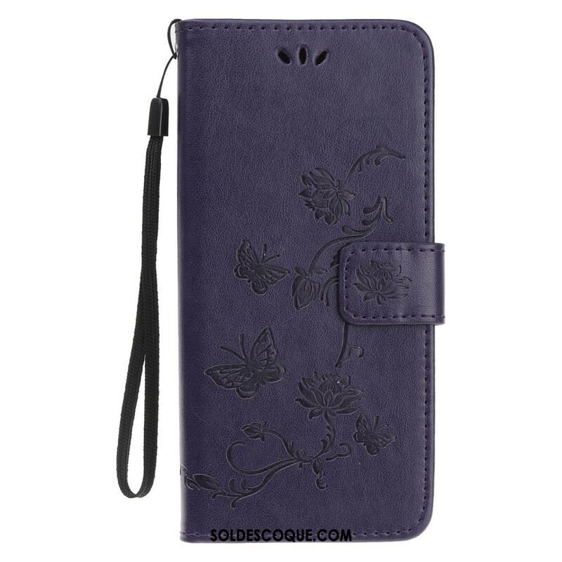 Housse iPhone 13 Mini Papillons et Fleurs à Lanière