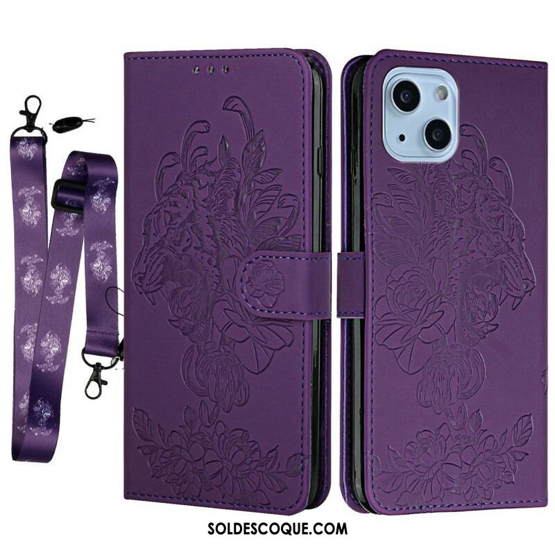 Housse iPhone 13 Mini Tigre Baroque à Lanière